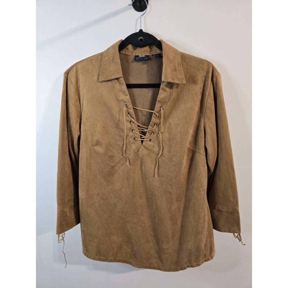Vintage‎ Bailey's Point Faux Suede Lace-Up Top | Boho Western Camel Blouse XL